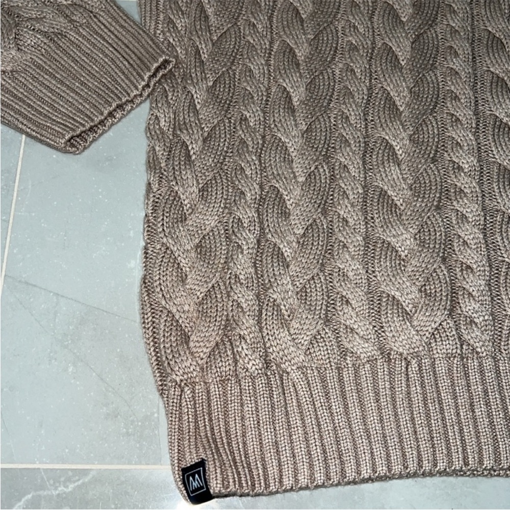NWT Mizzen + Main Redford Cable Knit Crewneck Sweater Mens XL Beige/Khaki - Picture 9 of 12